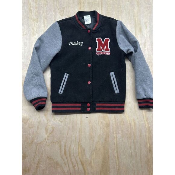 Disney Other - Disney Mickey Mouse Varsity Letterman Jacket Black Red outerwear Kids Size 7/8